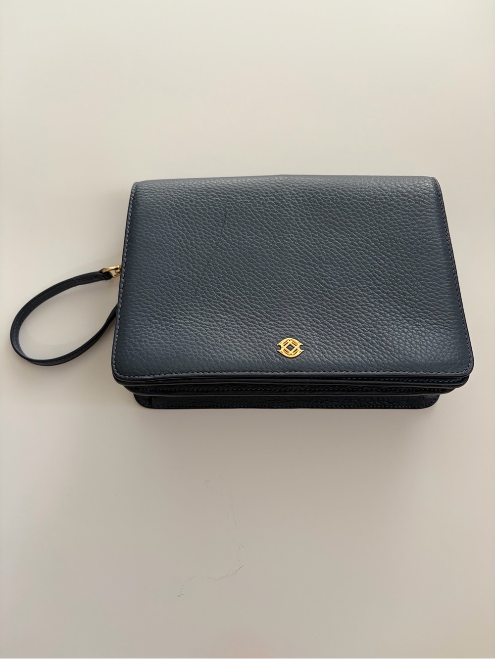 Dagne Dover Andra Medium Clutch in Ash Blue.